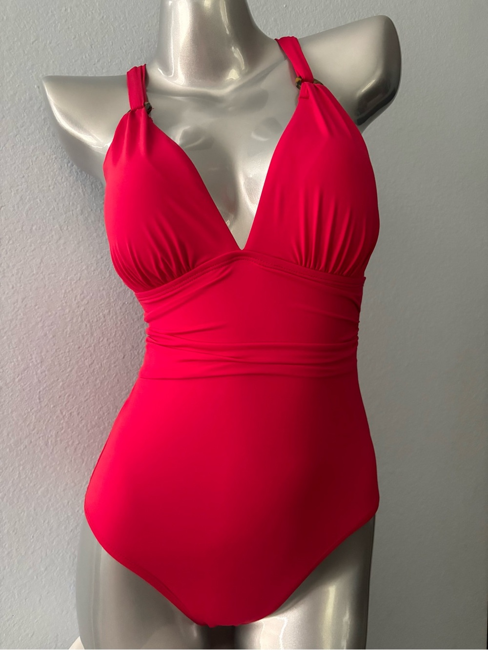 Tommy Bahama Swim Suit One Piece Pearl Novelty V Neck Red Hibiscus Nwt